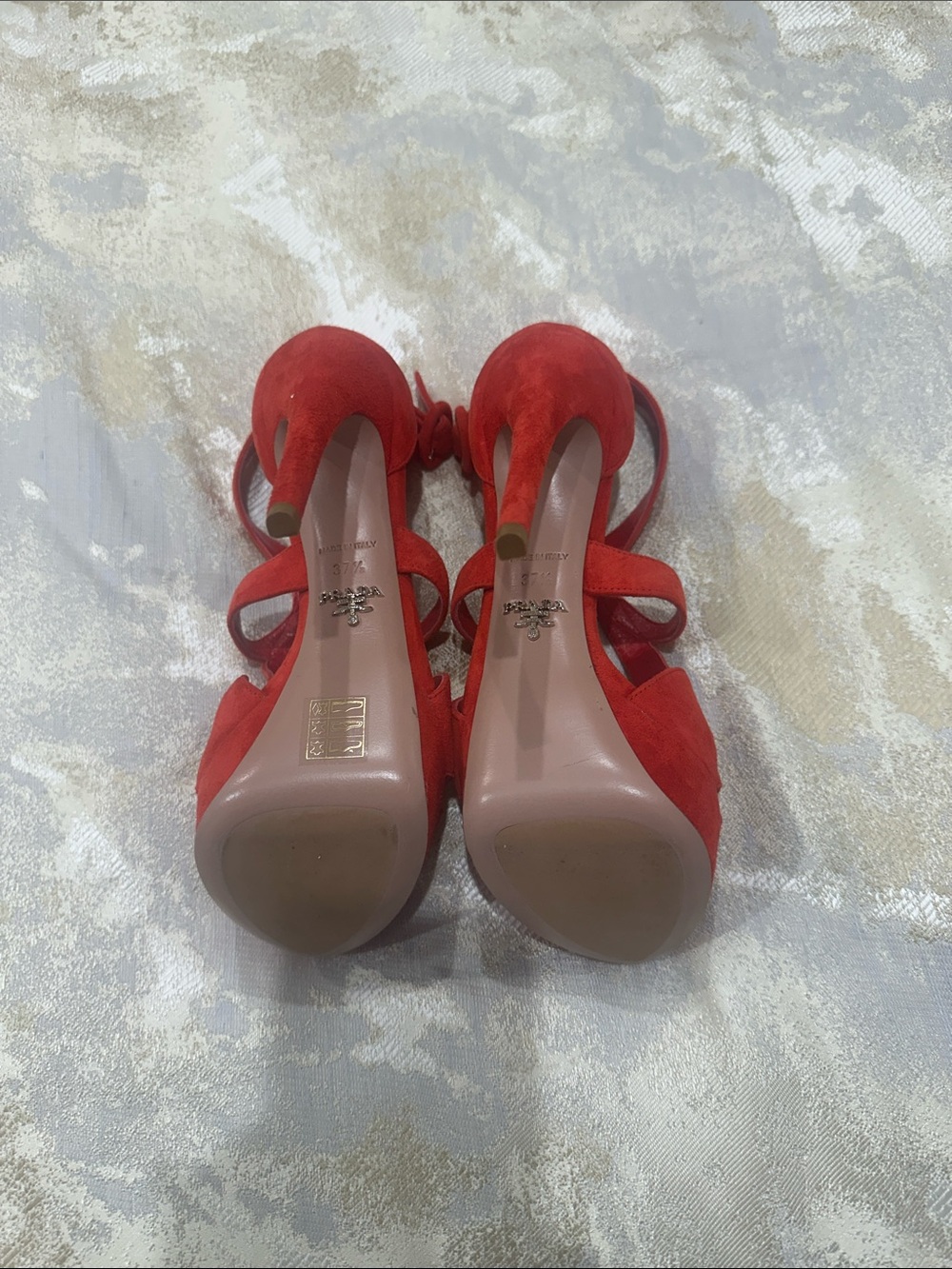Prada Red Suede Cutout High-Heel Sandals - Picture 3 of 3